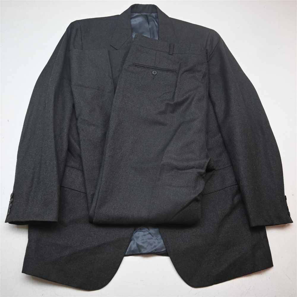 Vtg Bespoke 46R 40x34 Gray 100% Wool Flannel Mens Jacket Pants Suit
